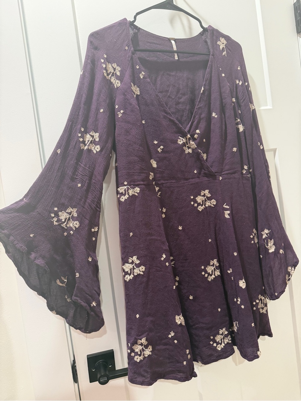 Free People Purple Mini Dress with Cream Floral Embroidery